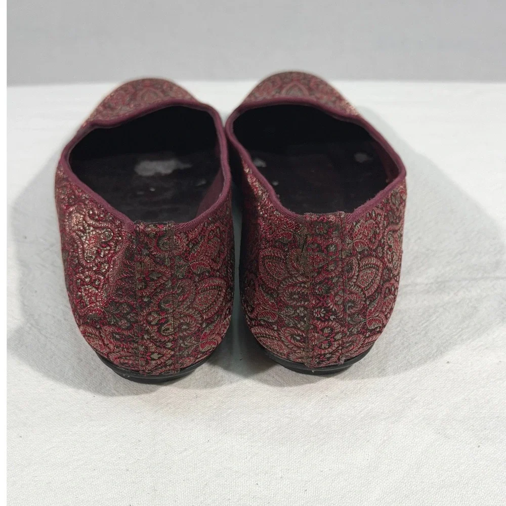 French‎ Sole FS/NY Square Toe Ballet Flats Burgundy Wine Gold Tapestry Jacquard